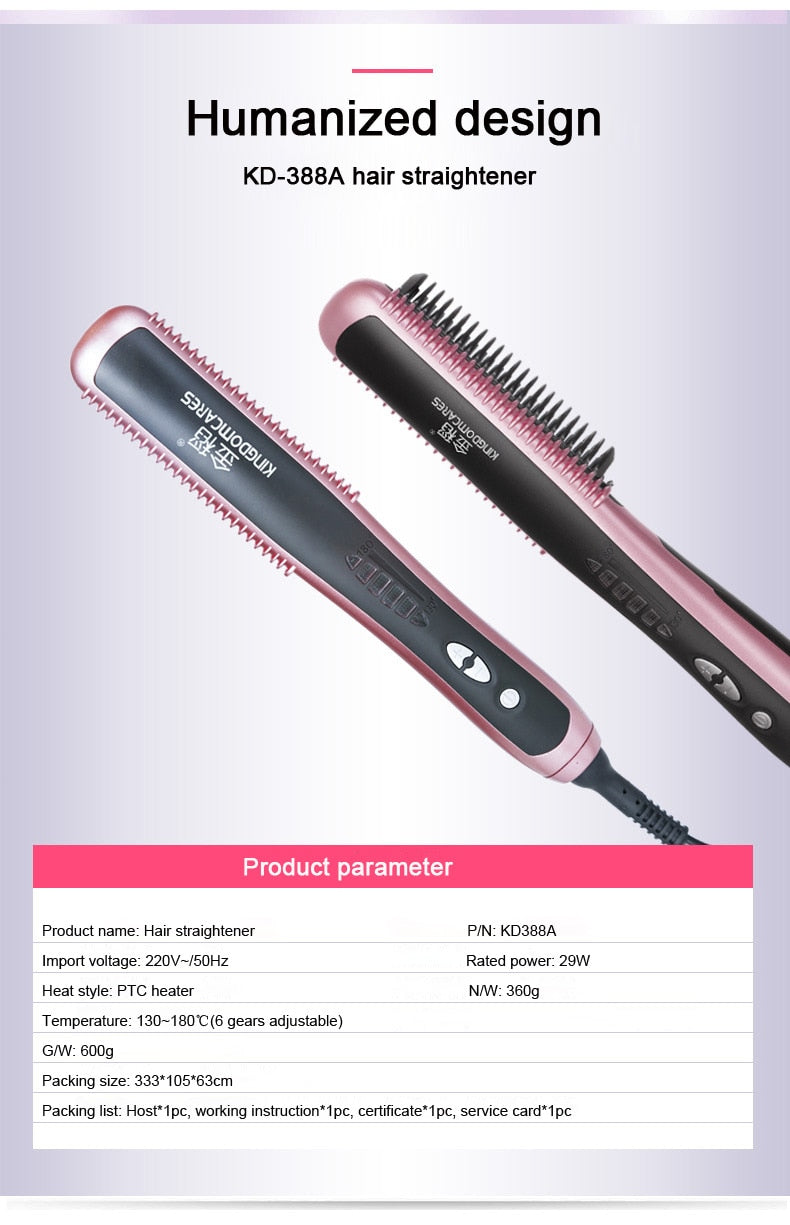 Electric Straightener Brush  Hair Care Styling