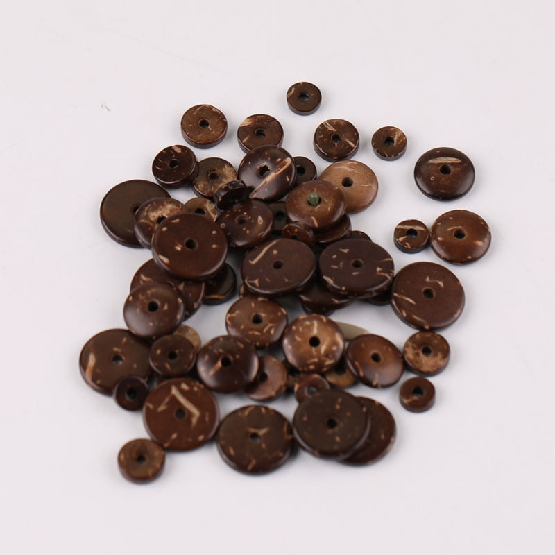 100pcs 6/8/10/12mm Natural Coconut husk Spacer Beads Flat Round Beads for DIY Bracelet Jewelry Making Pack of 100pcs