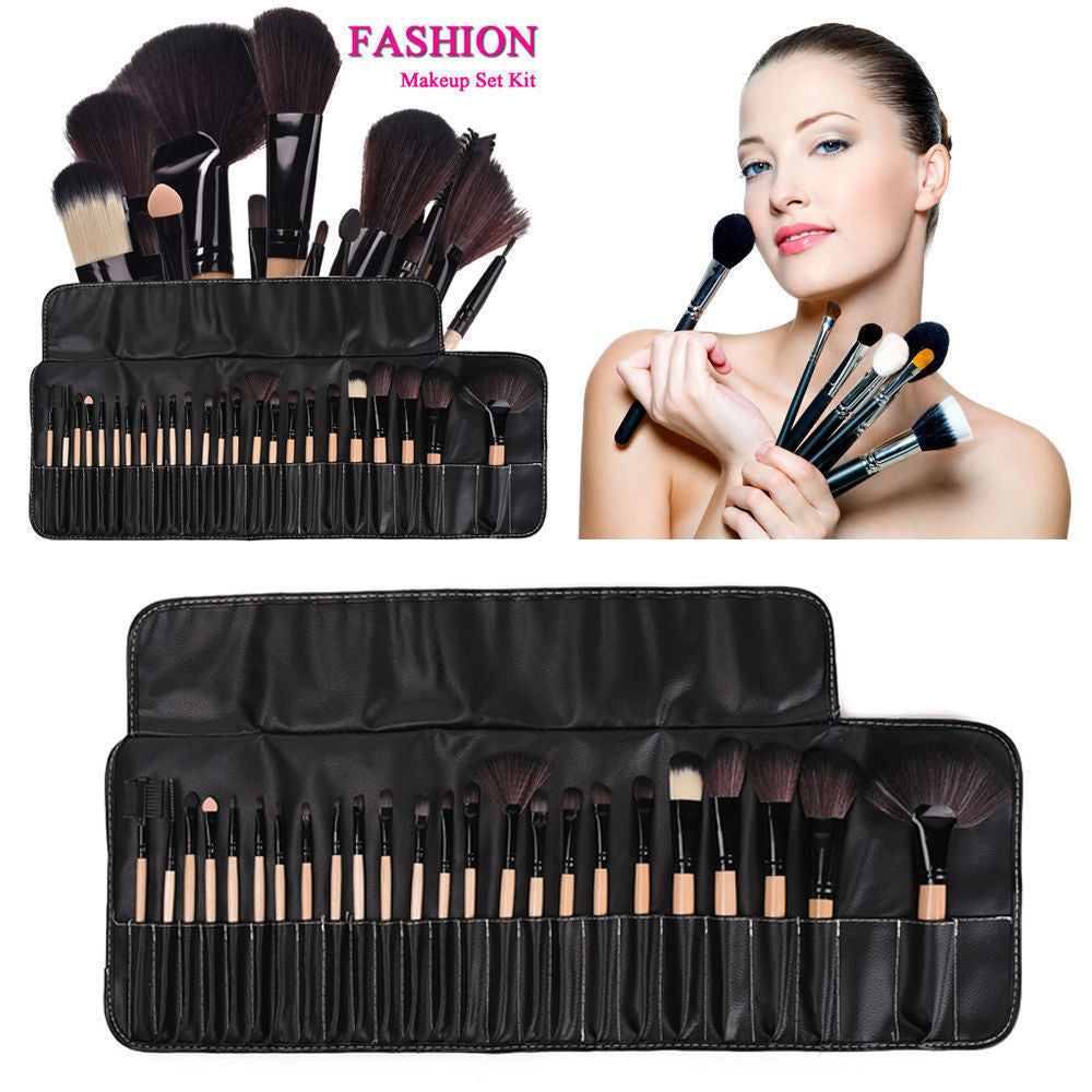 Make up Brushes Profissional of Makeup Set  With  Black Leather Bag