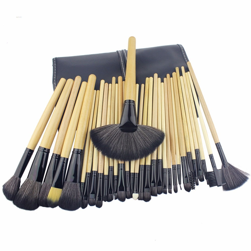 Make up Brushes Profissional of Makeup Set  With  Black Leather Bag