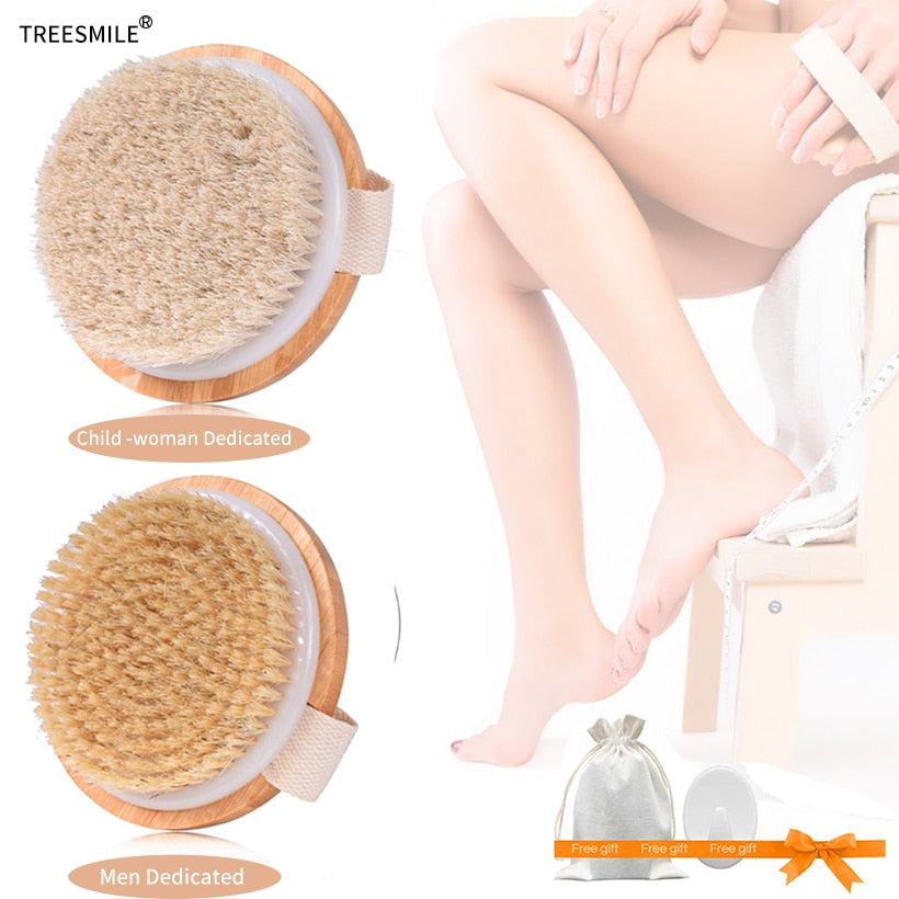 TREESMILE Natural Exfoliating Bristle Bath Brush Wooden Body