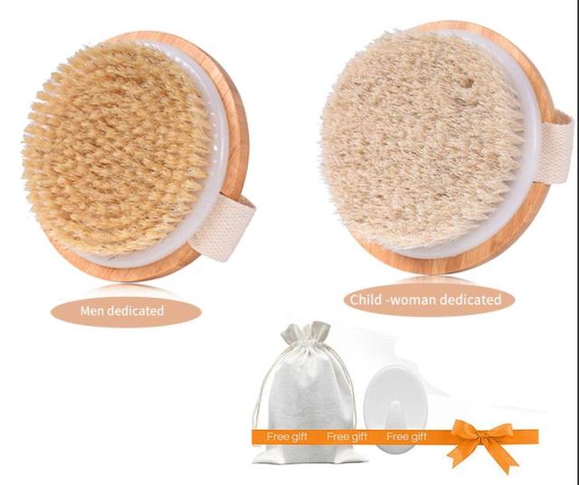 TREESMILE Natural Exfoliating Bristle Bath Brush Wooden Body