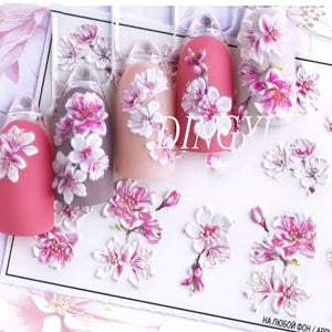 1pc 3D Acrylic Engraved  Nail Sticker Embossed White&Pink