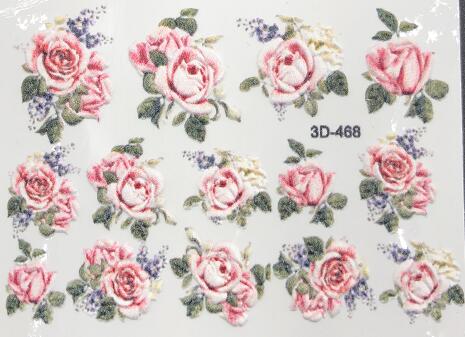 1pc 3D Acrylic Engraved  Nail Sticker Embossed White&Pink