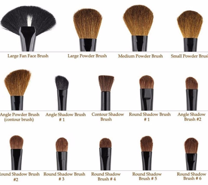 Make up Brushes Profissional of Makeup Set  With  Black Leather Bag