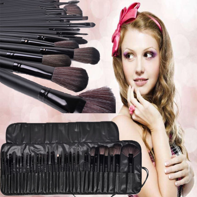 Make up Brushes Profissional of Makeup Set  With  Black Leather Bag