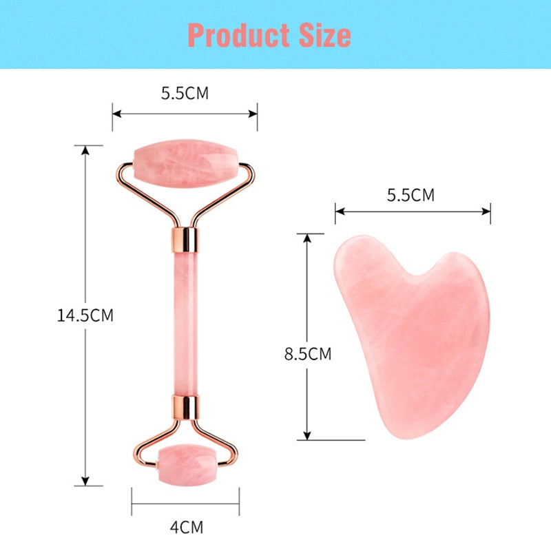 Rose Quartz Massage Face Roller Set  Facial Lifting Beauty Slimming Roller