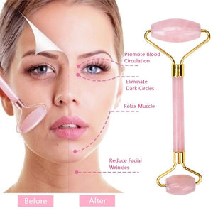 Rose Quartz Massage Face Roller Set  Facial Lifting Beauty Slimming Roller