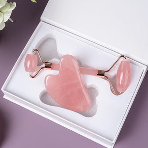 Rose Quartz Massage Face Roller Set  Facial Lifting Beauty Slimming Roller