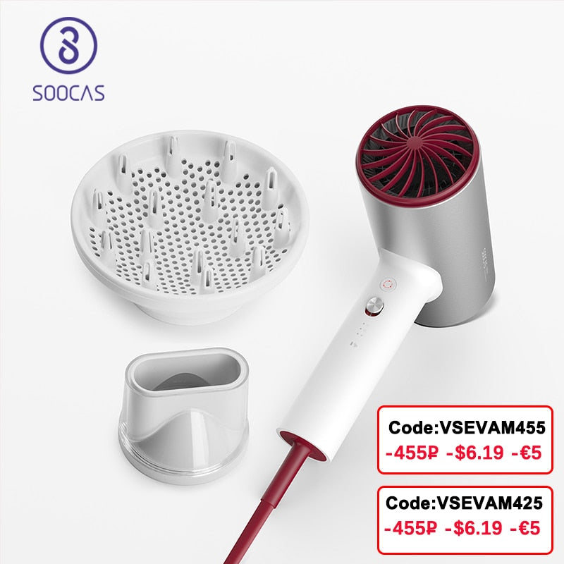 SOOCAS H5 Negative Ion Hair Dryer 1800W Professional Blow Dryer Aluminum Alloy Powerful Electric Dryer Cold Hot Air Circulating