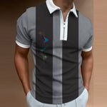 2021 Summer Fashion Striped Patchwork Short Sleeve Tops For Men Slim Polo Shirt Casual Men's Turn-down Collar Zip-up Polo Shirts