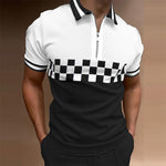 2021 Summer Fashion Striped Patchwork Short Sleeve Tops For Men Slim Polo Shirt Casual Men's Turn-down Collar Zip-up Polo Shirts