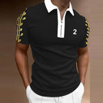 2021 Summer Fashion Striped Patchwork Short Sleeve Tops For Men Slim Polo Shirt Casual Men's Turn-down Collar Zip-up Polo Shirts