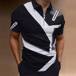 2021 Summer Fashion Striped Patchwork Short Sleeve Tops For Men Slim Polo Shirt Casual Men's Turn-down Collar Zip-up Polo Shirts