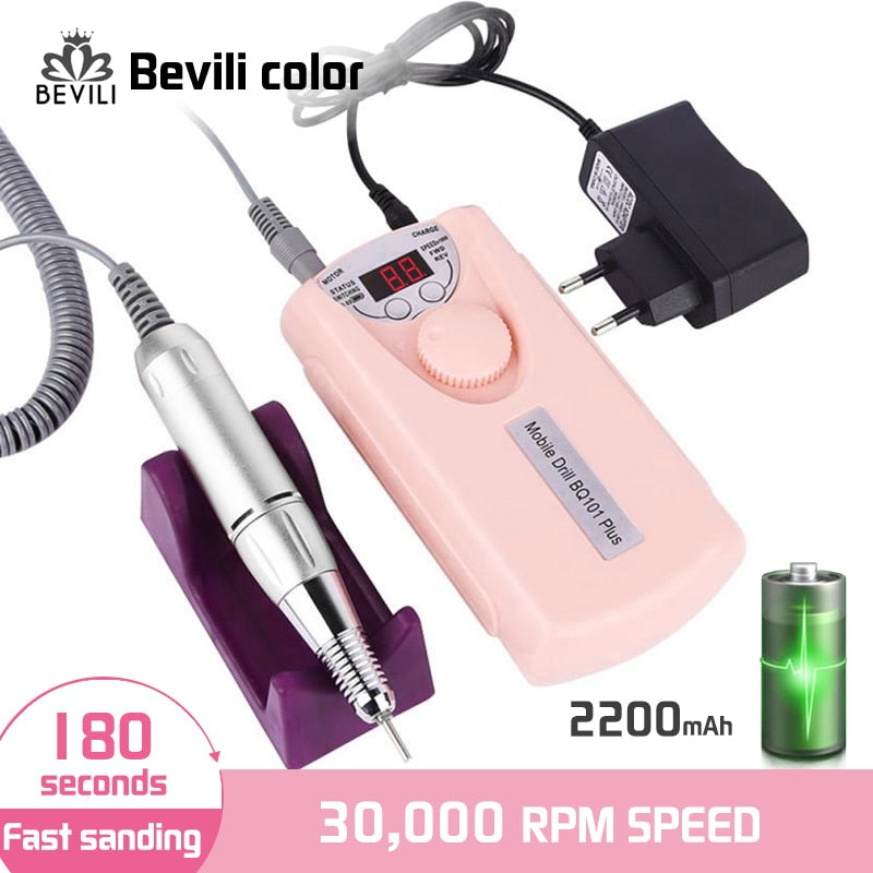 30000 rpm Electric Nail Drill Machine Built-in 2200mAh Battery Machine Portable Pedicure Nail Polisher Grinding Device Nail Tool