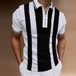 2021 Summer Fashion Striped Patchwork Short Sleeve Tops For Men Slim Polo Shirt Casual Men's Turn-down Collar Zip-up Polo Shirts