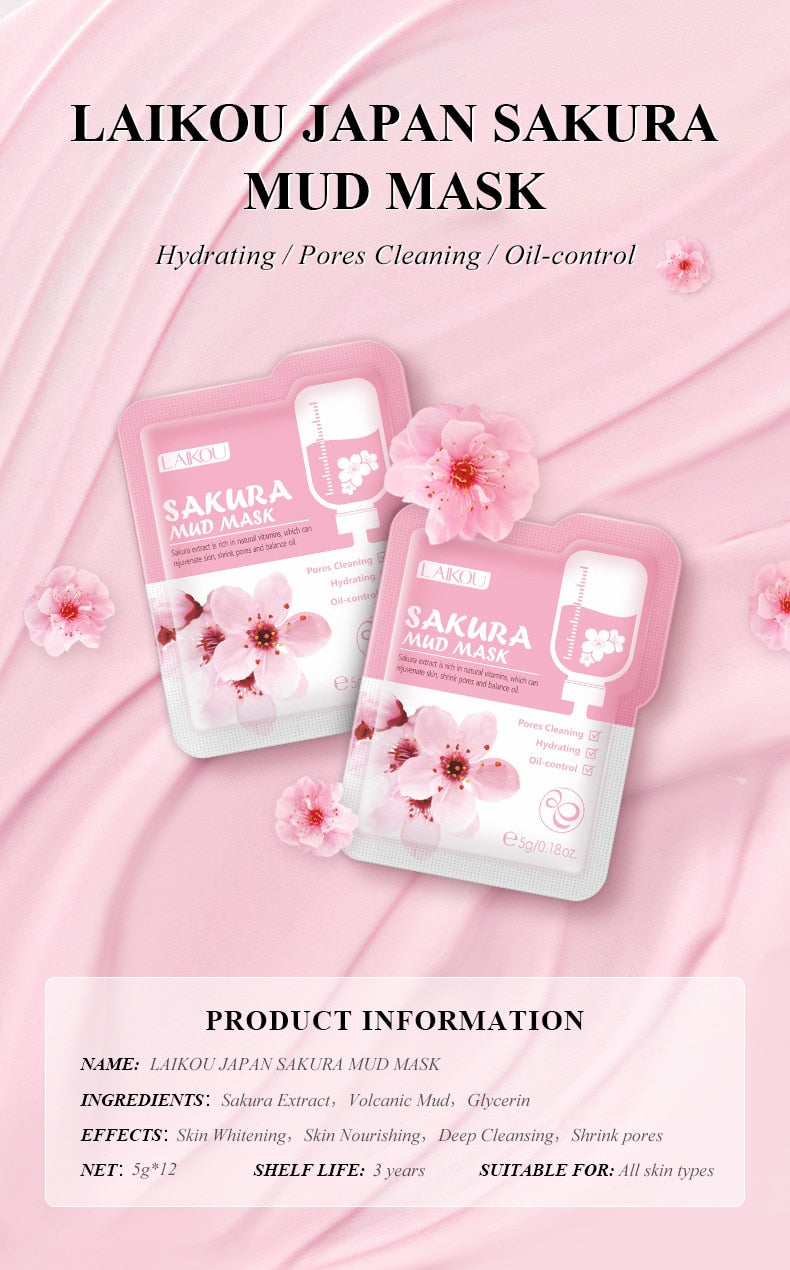 Sakura Mud Facial Mask Shrink Pores Cleansing Whitening  Skin Care