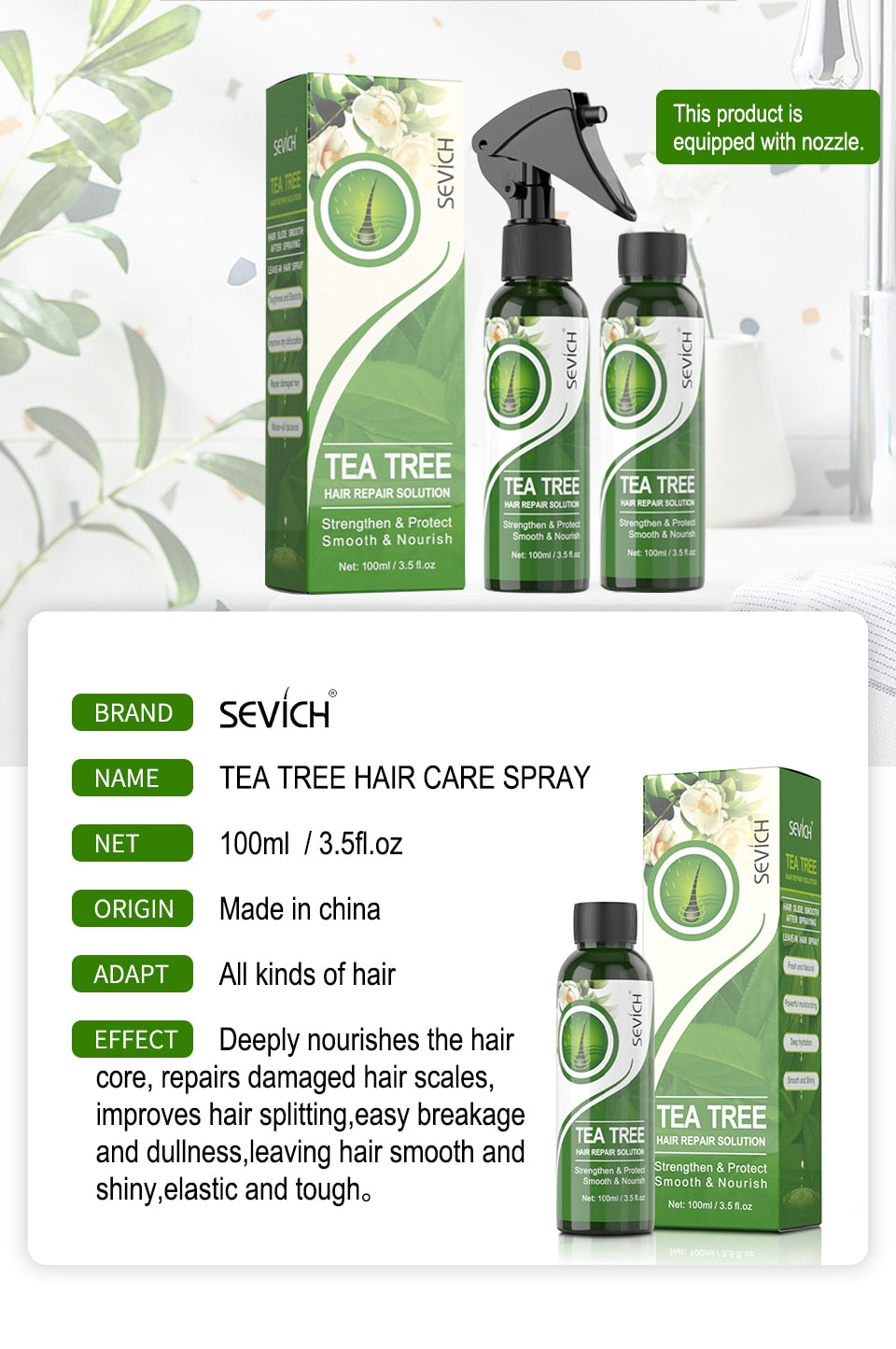 Sevich 100ml Tea Tree Keratin Smoothing Hair Spray