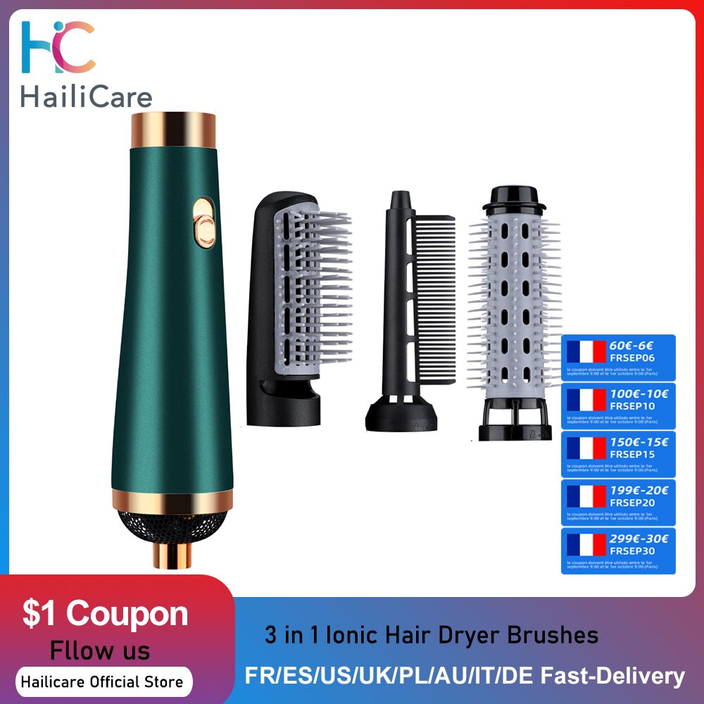 3 in 1 Ionic Hair Dryer Brushes Electric Blow Rotating Hot Air Comb For Curler Straightener