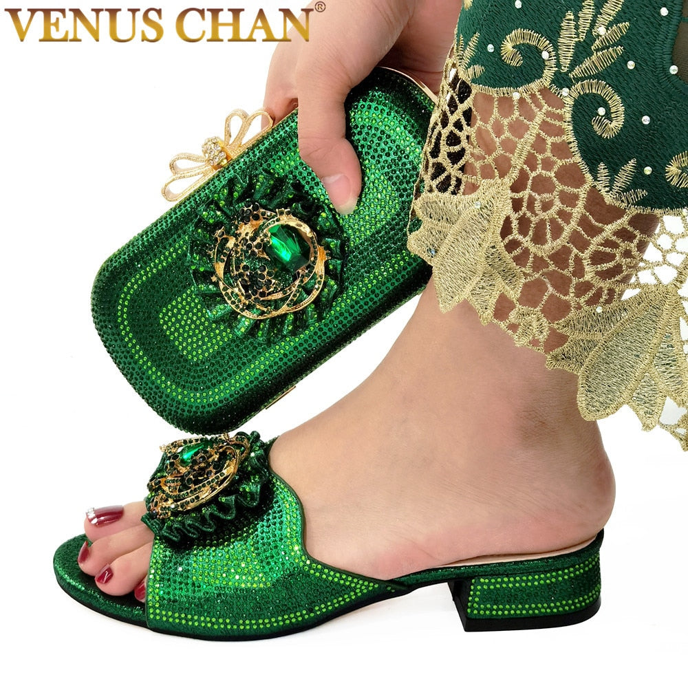 New 2021 Venus Chan Shoes and Bags To Match Shoes with Bag Set Decorated with Rhinestone Nigerian Shoes and Matching Bags