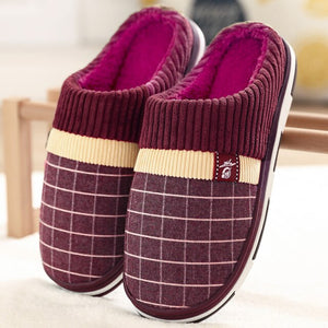 Winter Home Floor Slippers For Men Trend Checkered Pattern Male Indoor Platform Plush Slides NonSlip Couples Bedroom Furry Shoes