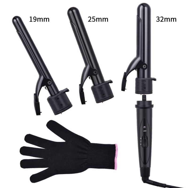 3 In 1 Hair Curlers Care Styling Curling Wand Interchangeable 3 Parts