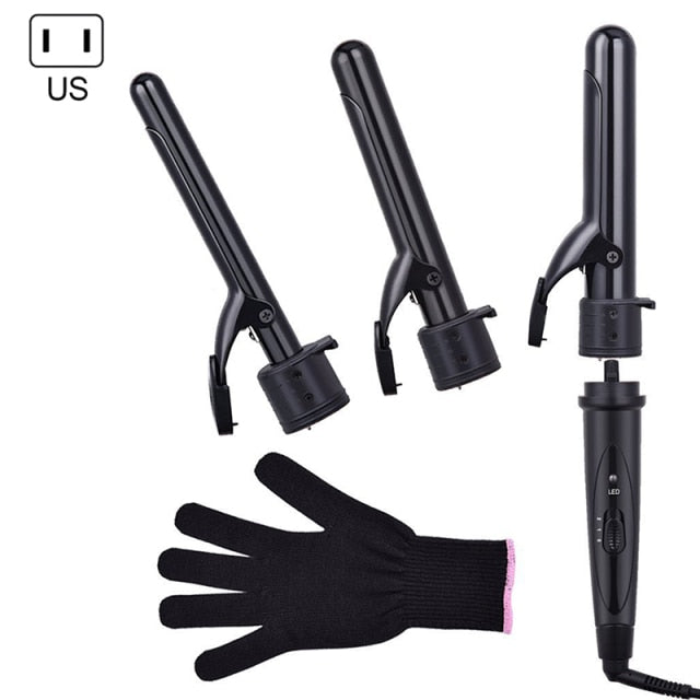 3 In 1 Hair Curlers Care Styling Curling Wand Interchangeable 3 Parts