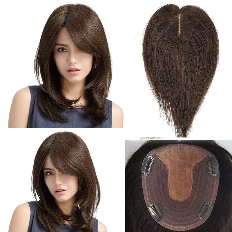 Human Hair Piece to Silk Base Women Topper or Toupee Wiglet