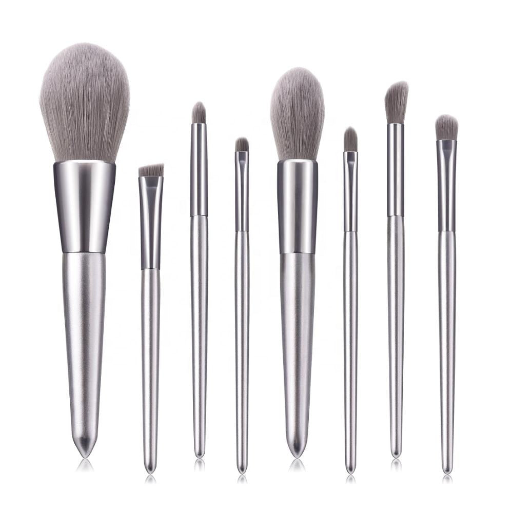 Make-up Brushes Silver Handle Gray Vegan Hair  Eyeshadow Cosmetic Kit