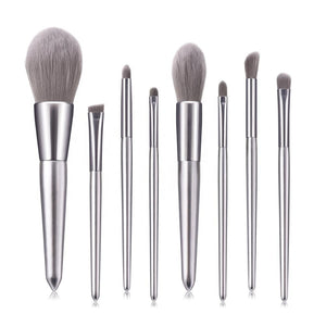 Make-up Brushes Silver Handle Gray Vegan Hair  Eyeshadow Cosmetic Kit