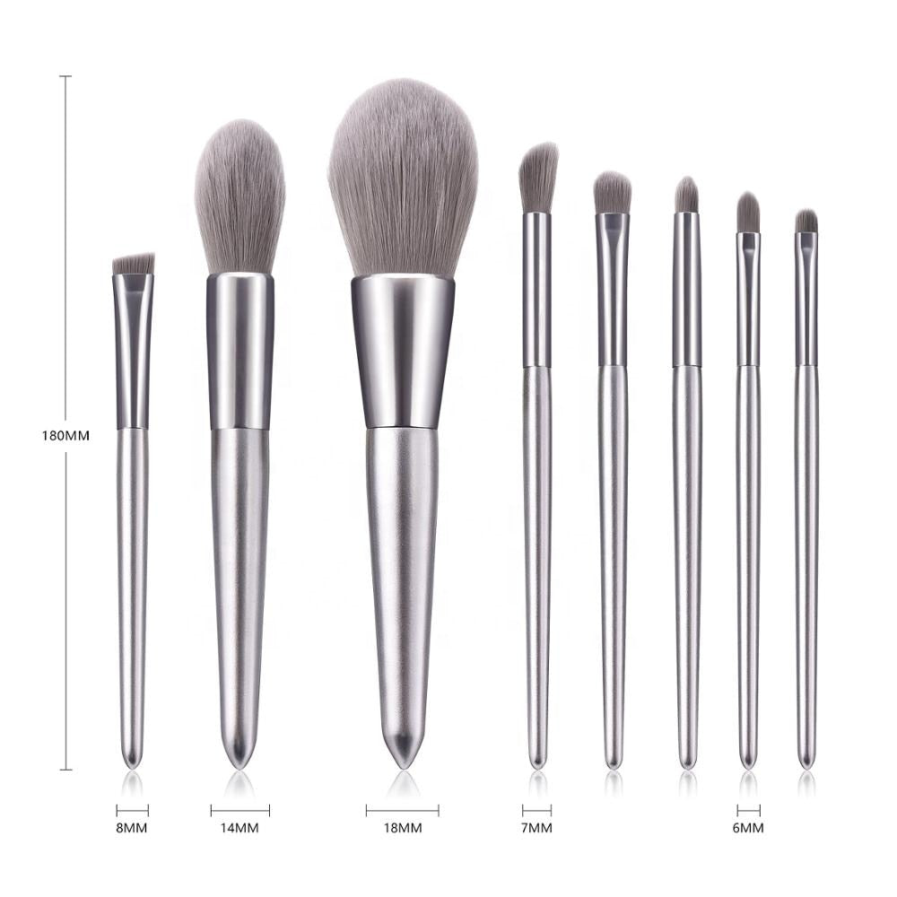 Make-up Brushes Silver Handle Gray Vegan Hair  Eyeshadow Cosmetic Kit