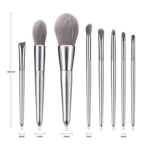 Make-up Brushes Silver Handle Gray Vegan Hair  Eyeshadow Cosmetic Kit